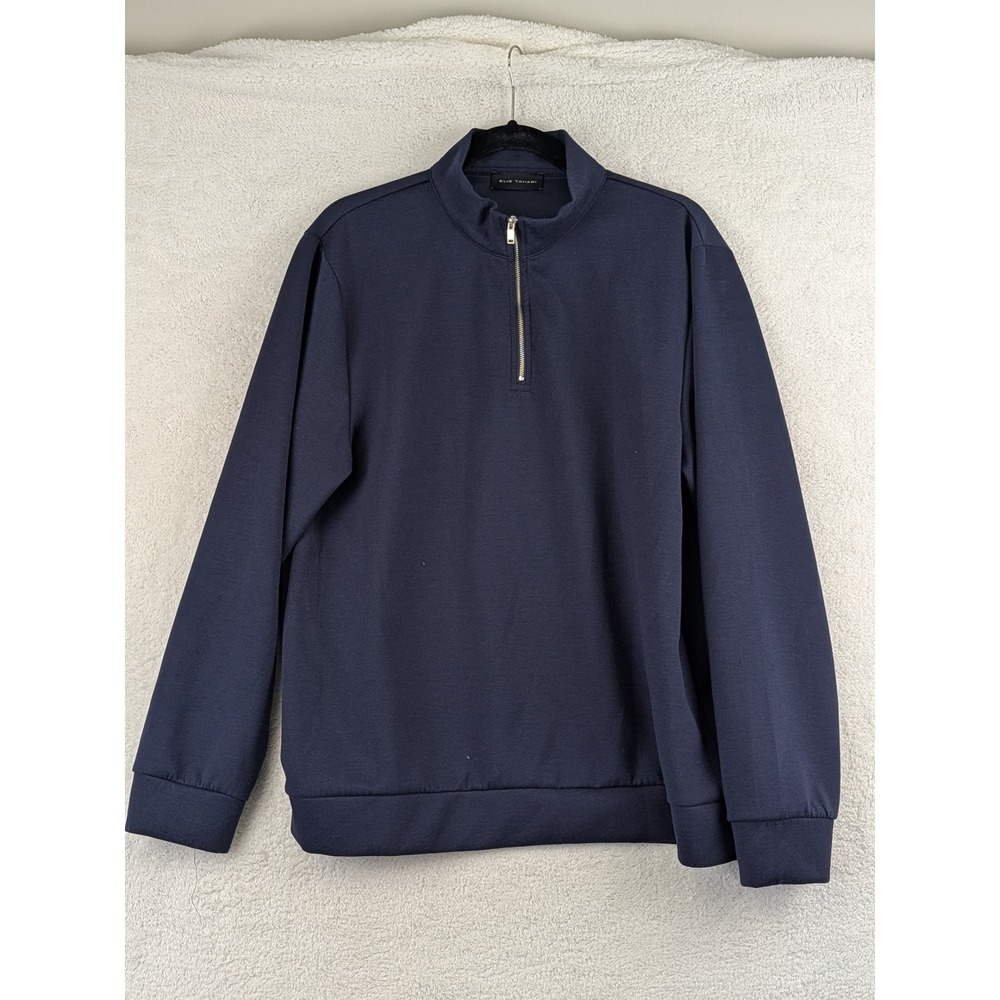 Elie Tahari Mens Navy Blue Quarter Zip Pullover Mock Neck Sweatshirt XL